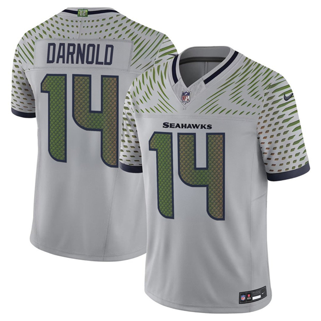 Men's Seattle Seahawks #14 Sam Darnold Grey 2025 F.U.S.E. “Rivalries” Vapor Untouchable Limited Stitched Football Jersey Men's Seattle Seahawks #14 Sam Darnold Grey 2025 F.U.S.E. “Rivalries” Vapor Untouchable Limited Stitched Football Jersey