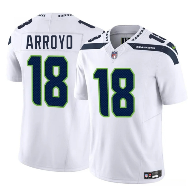 Men's Seattle Seahawks #18 Elijah Arroyo White 2025 Draft F.U.S.E. Vapor Limited Stitched Football Jersey Men's Seattle Seahawks #18 Elijah Arroyo White 2025 Draft F.U.S.E. Vapor Limited Stitched Football Jersey