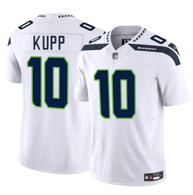 Men's Seattle Seahawks #10 Cooper Kupp White 2025 F.U.S.E. Vapor Limited Stitched Football Jersey Men's Seattle Seahawks #10 Cooper Kupp White 2025 F.U.S.E. Vapor Limited Stitched Football Jersey