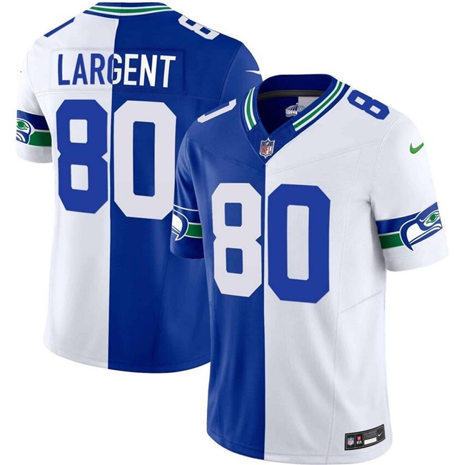 Men's Seattle Seahawks #80 Steve Largent Royal White Split F.U.S.E. Vapor Throwback Limited Stitched Football Jersey Men's Seattle Seahawks #80 Steve Largent Royal White Split F.U.S.E. Vapor Throwback Limited Stitched Football Jersey