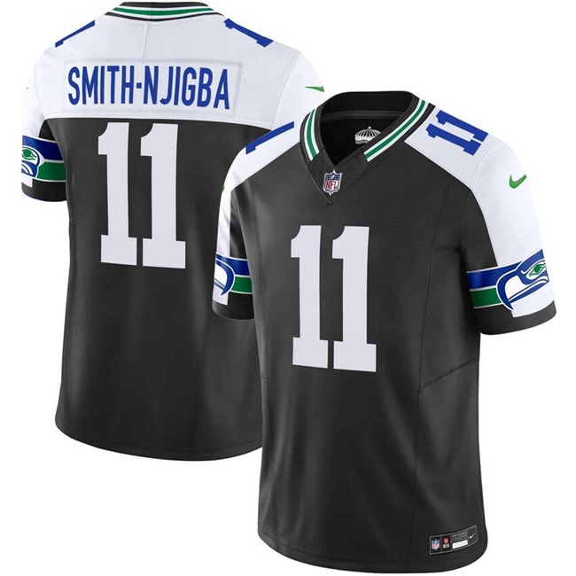 Men's Seattle Seahawks #11 Jaxon Smith-Njigba Black F.U.S.E. Vapor Throwback Limited Stitched Football Jersey Men's Seattle Seahawks #11 Jaxon Smith-Njigba Black F.U.S.E. Vapor Throwback Limited Stitched Football Jersey