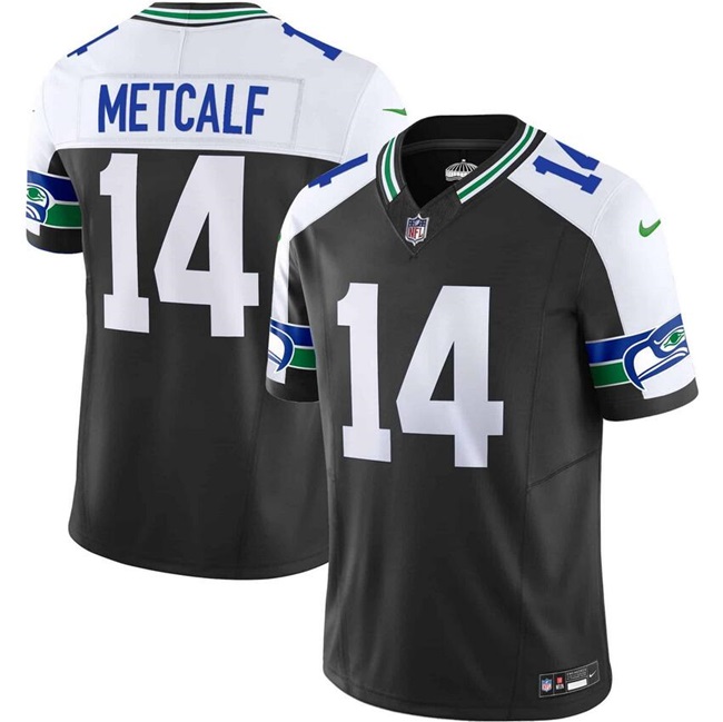 Men's Seattle Seahawks #14 DK Metcalf Black 2023 F.U.S.E. Vapor Throwback Limited Stitched Football Jersey Men's Seattle Seahawks #14 DK Metcalf Black 2023 F.U.S.E. Vapor Throwback Limited Stitched Football Jersey