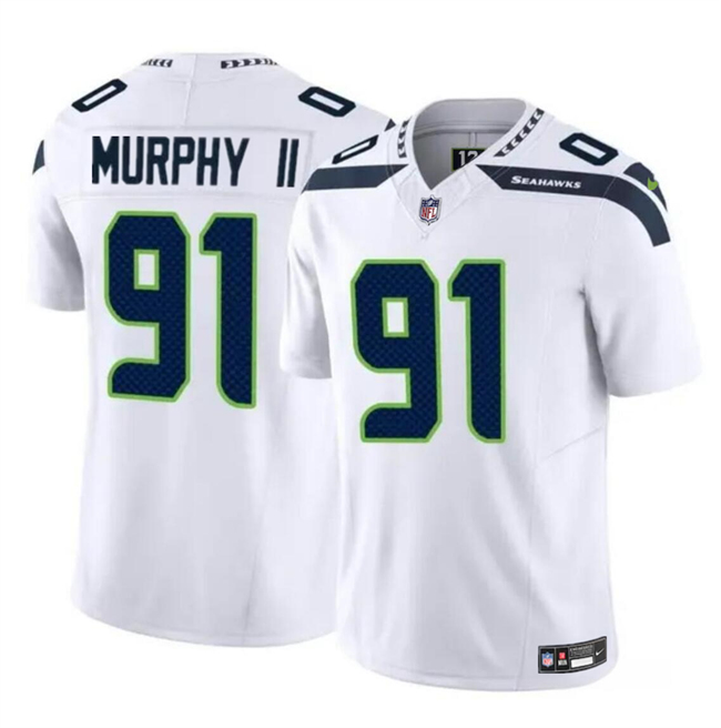 Men's Seattle Seahawks #91 Byron Murphy II White 2024 Draft F.U.S.E Vapor Limited Stitched Football Jersey Men's Seattle Seahawks #91 Byron Murphy II White 2024 Draft F.U.S.E Vapor Limited Stitched Football Jersey