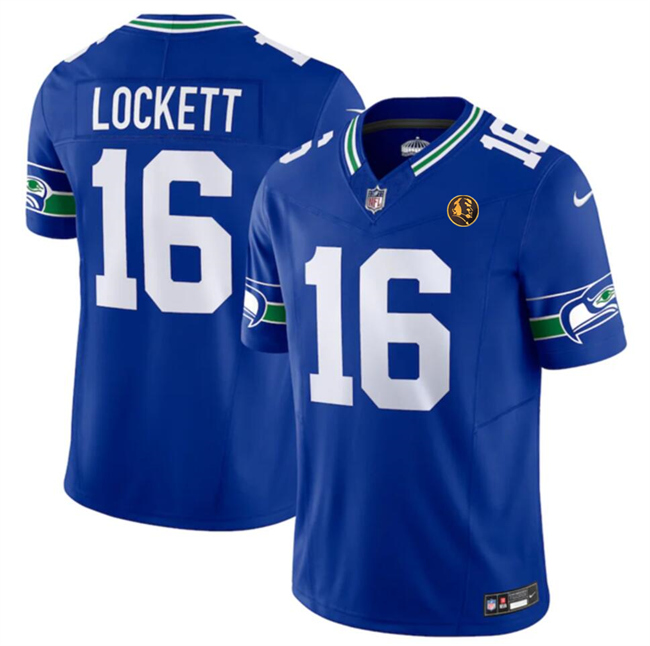 Men's Seattle Seahawks #16 Tyler Lockett Royal 2023 F.U.S.E. Throwback With John Madden Patch Vapor Limited Stitched Football Jersey Men's Seattle Seahawks #16 Tyler Lockett Royal 2023 F.U.S.E. Throwback With John Madden Patch Vapor Limited Stitched Football Jersey