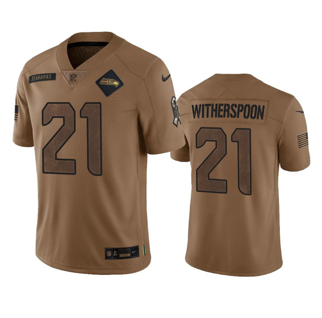 Men's Seattle Seahawks #21 Devon Witherspoon 2023 Brown Salute To Service Limited Stitched Football Jersey Men's Seattle Seahawks #21 Devon Witherspoon 2023 Brown Salute To Service Limited Stitched Football Jersey
