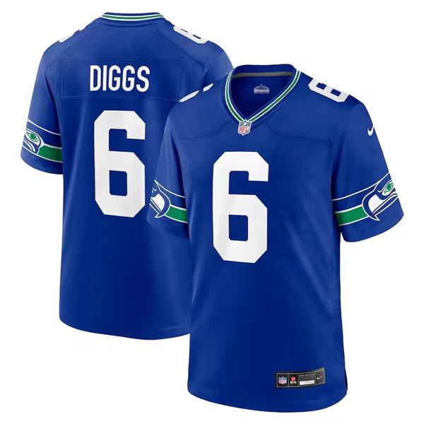 Men's Seattle Seahawks #6 Quandre Diggs Royal Throwback Player Stitched Game Jersey Men's Seattle Seahawks #6 Quandre Diggs Royal Throwback Player Stitched Game Jersey