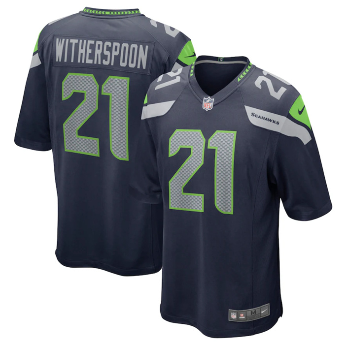 Men's Seattle Seahawks #21 Devon Witherspoon Navy Stitched Game Jersey Men's Seattle Seahawks #21 Devon Witherspoon Navy Stitched Game Jersey