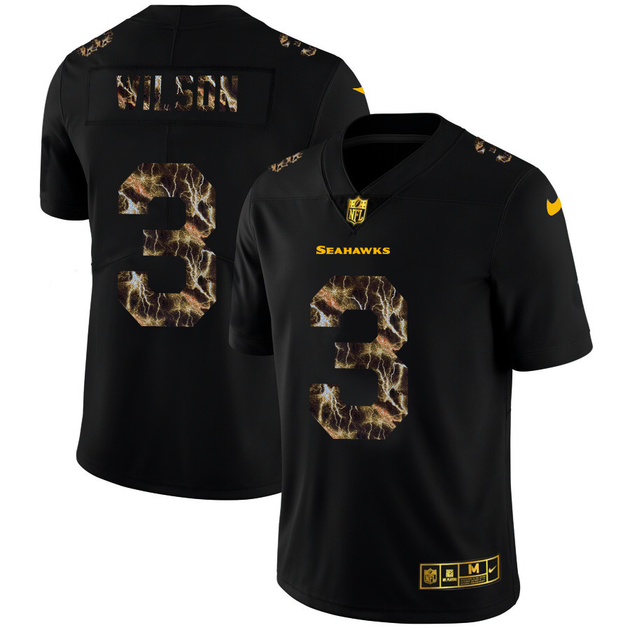 Seattle Seahawks #3 Russell Wilson Men's Black Nike Flocked Lightning Vapor Limited NFL Jersey Seattle Seahawks #3 Russell Wilson Men's Black Nike Flocked Lightning Vapor Limited NFL Jersey