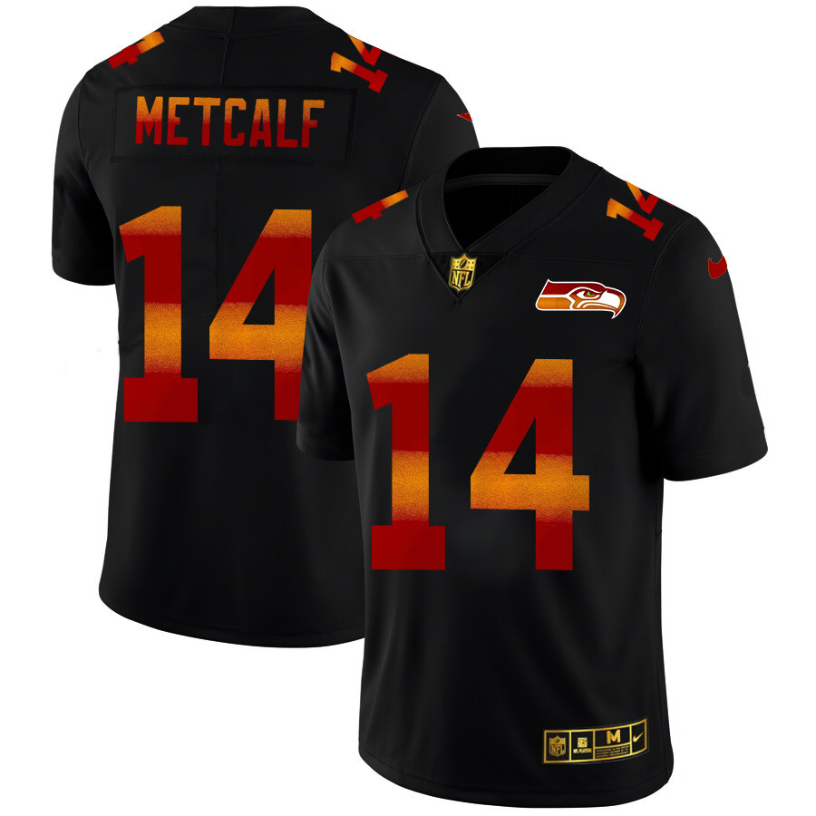 Seattle Seahawks #14 DK Metcalf Men's Black Nike Red Orange Stripe Vapor Limited NFL Jersey Seattle Seahawks #14 DK Metcalf Men's Black Nike Red Orange Stripe Vapor Limited NFL Jersey