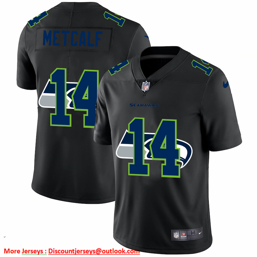 Seattle Seahawks #14 DK Metcalf Men's Nike Team Logo Dual Overlap Limited NFL Jersey Black