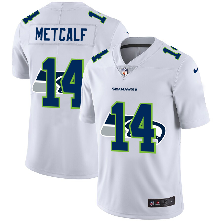 Seattle Seahawks #14 DK Metcalf White Men's Nike Team Logo Dual Overlap Limited NFL Jersey Seattle Seahawks #14 DK Metcalf White Men's Nike Team Logo Dual Overlap Limited NFL Jersey