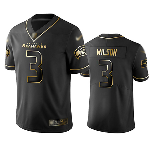 Seahawks #3 Russell Wilson Black Men's Stitched Football Limited Golden Edition Jersey Seahawks #3 Russell Wilson Black Men's Stitched Football Limited Golden Edition Jersey