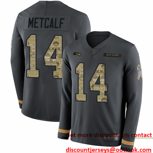 Seahawks #14 D.K. Metcalf Anthracite Salute to Service Men's Stitched Football Limited Therma Long Sleeve Jersey