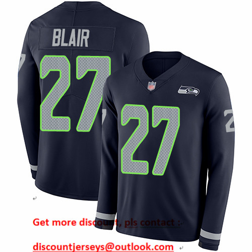 Seahawks #27 Marquise Blair Steel Blue Team Color Men's Stitched Football Limited Therma Long Sleeve Jersey