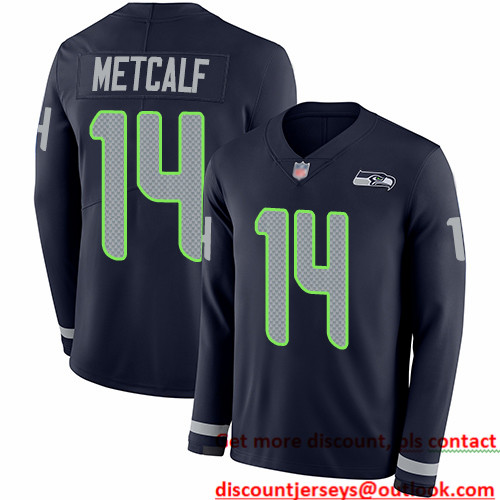Seahawks #14 D.K. Metcalf Steel Blue Team Color Men's Stitched Football Limited Therma Long Sleeve Jersey Seahawks #14 D.K. Metcalf Steel Blue Team Color Men's Stitched Football Limited Therma Long Sleeve Jersey