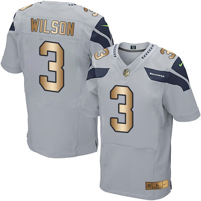 Nike Seahawks #3 Russell Wilson Grey Alternate Men's Stitched NFL Elite Gold Jersey Nike Seahawks #3 Russell Wilson Grey Alternate Men's Stitched NFL Elite Gold Jersey