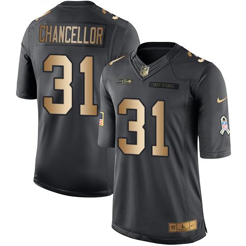 Nike Seahawks #31 Kam Chancellor Black Men's Stitched NFL Limited Gold Salute To Service Jersey