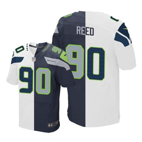 Nike Seahawks #90 Jarran Reed White Steel Blue Men's Stitched NFL Elite Split Jersey Nike Seahawks #90 Jarran Reed White Steel Blue Men's Stitched NFL Elite Split Jersey