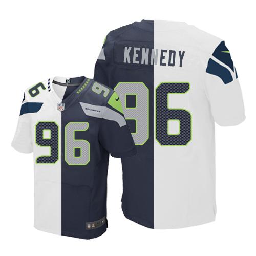 Nike Seahawks #96 Cortez Kennedy White Steel Blue Men's Stitched NFL Elite Split Jersey Nike Seahawks #96 Cortez Kennedy White Steel Blue Men's Stitched NFL Elite Split Jersey