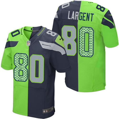 Nike Seahawks #80 Steve Largent Steel Blue Green Men's Stitched NFL Elite Split Jersey