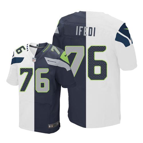 Nike Seahawks #76 Germain Ifedi White Steel Blue Men's Stitched NFL Elite Split Jersey Nike Seahawks #76 Germain Ifedi White Steel Blue Men's Stitched NFL Elite Split Jersey