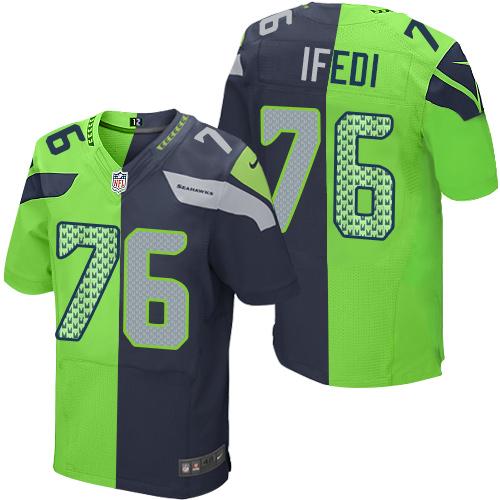Nike Seahawks #76 Germain Ifedi Steel Blue Green Men's Stitched NFL Elite Split Jersey