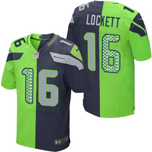 Nike Seahawks #16 Tyler Lockett Steel Blue Green Men's Stitched NFL Elite Split Jersey Nike Seahawks #16 Tyler Lockett Steel Blue Green Men's Stitched NFL Elite Split Jersey