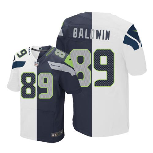 Nike Seahawks #89 Doug Baldwin White Steel Blue Men's Stitched NFL Elite Split Jersey Nike Seahawks #89 Doug Baldwin White Steel Blue Men's Stitched NFL Elite Split Jersey