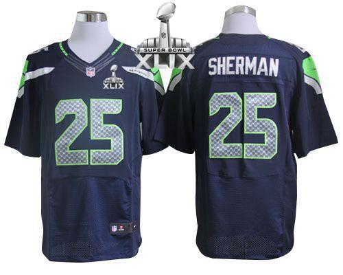 Nike Seahawks #25 Richard Sherman Steel Blue Team Color Super Bowl XLIX Men's Stitched NFL Elite Jersey Nike Seahawks #25 Richard Sherman Steel Blue Team Color Super Bowl XLIX Men's Stitched NFL Elite Jersey