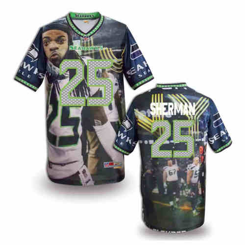 New Seattle Seahawks #25 Richard Sherman Team Color Elite Fanatical Version Jerseys