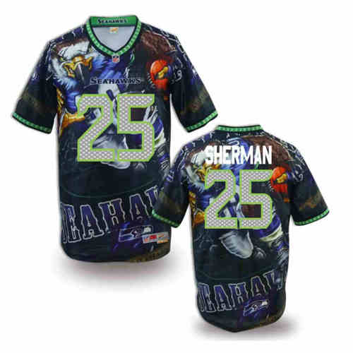 New Seattle Seahawks 25 Richard Sherman Team Color Elite Fanatical Version Jersey