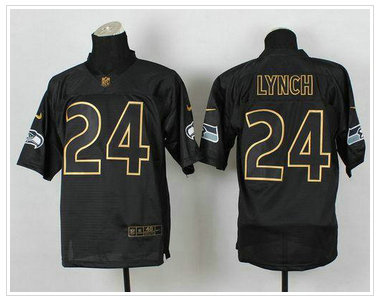Seattle Seahawks #24 Marshawn Lynch Black Gold No. Fashion NFL Elite Jersey Seattle Seahawks #24 Marshawn Lynch Black Gold No. Fashion NFL Elite Jersey