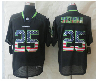 New Seattle Seahawks #25 Richard Sherman USA Flag Fashion Black Elite Jerseys New Seattle Seahawks #25 Richard Sherman USA Flag Fashion Black Elite Jerseys