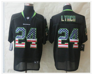 New Seattle Seahawks #24 Marshawn Lynch USA Flag Fashion Black Elite Jerseys New Seattle Seahawks #24 Marshawn Lynch USA Flag Fashion Black Elite Jerseys