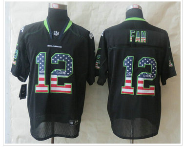 New Seattle Seahawks 12 Fan USA Flag Fashion Black Elite Jerseys