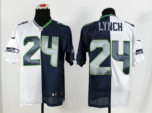 NEW NFL Seattle Seahawks 24 Marshawn Lynch White-Blue Jerseys(Split Elite)