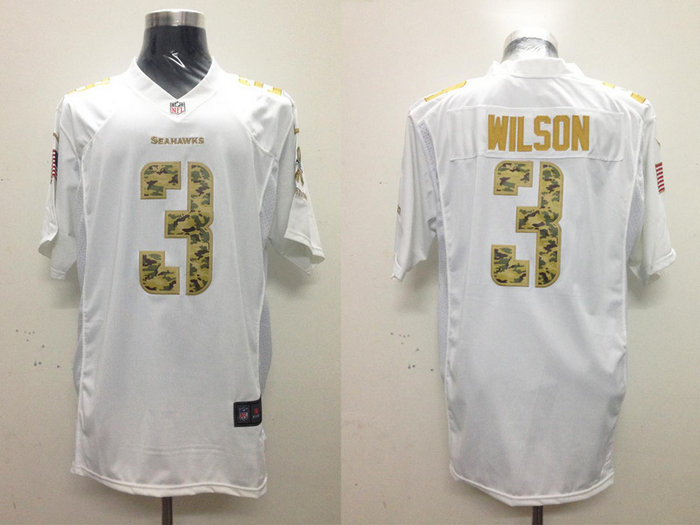 NEW Seattle Seahawks #3 Russell Wilson White Jerseys(USA Game)