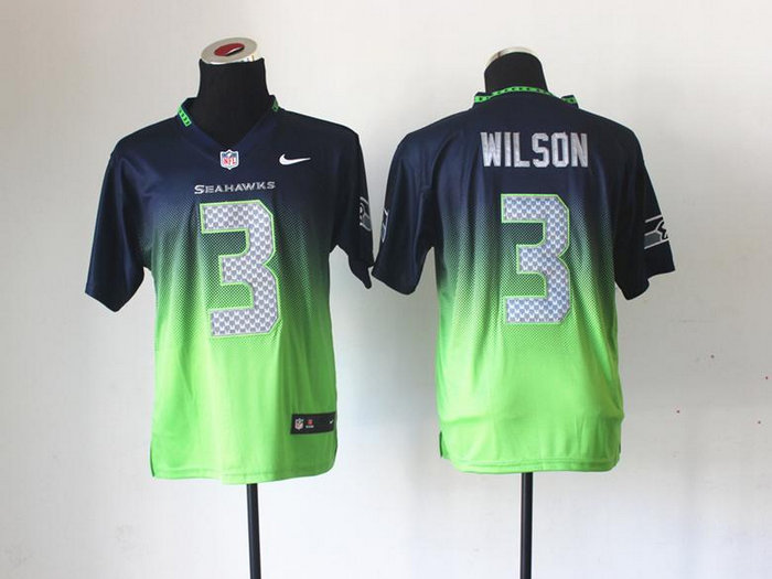 NEW Seattle Seahawks 3 Russell Wilson Blue Green Drift Fashion II Elite NFL Jerseys