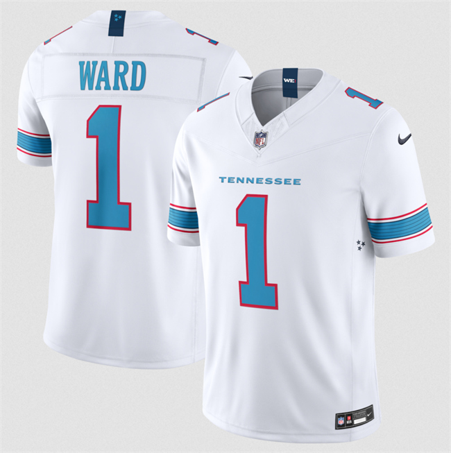 Men's Tennessee Titans #1 Cameron Ward White 2026 F.U.S.E. Vapor Limited Stitched Football Jersey Men's Tennessee Titans #1 Cameron Ward White 2026 F.U.S.E. Vapor Limited Stitched Football Jersey