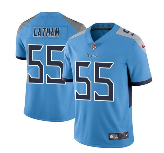 Men's Tennessee Titans #55 JC Latham Blue 2024 Draft Vapor Limited Stitched Football Jersey Men's Tennessee Titans #55 JC Latham Blue 2024 Draft Vapor Limited Stitched Football Jersey