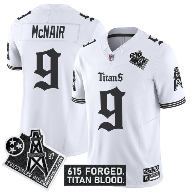 Men's Tennessee Titans #9 Steve McNair White F.U.S.E. 'Titan Gothic Shadows Drop' Vapor Limited Stitched Football Jersey Men's Tennessee Titans #9 Steve McNair White F.U.S.E. 'Titan Gothic Shadows Drop' Vapor Limited Stitched Football Jersey