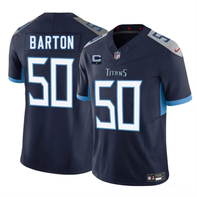 Men's Tennessee Titans #50 Cody Barton Navy 2025 F.U.S.E. With 1-Star C Patch Vapor Limited Stitched Football Jersey Men's Tennessee Titans #50 Cody Barton Navy 2025 F.U.S.E. With 1-Star C Patch Vapor Limited Stitched Football Jersey