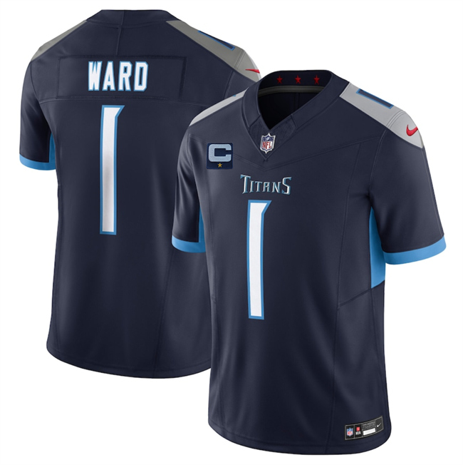 Men's Tennessee Titans #1 Cameron Ward Navy 2025 F.U.S.E. With 1-Star C Patch Vapor Limited Stitched Football Jersey Men's Tennessee Titans #1 Cameron Ward Navy 2025 F.U.S.E. With 1-Star C Patch Vapor Limited Stitched Football Jersey