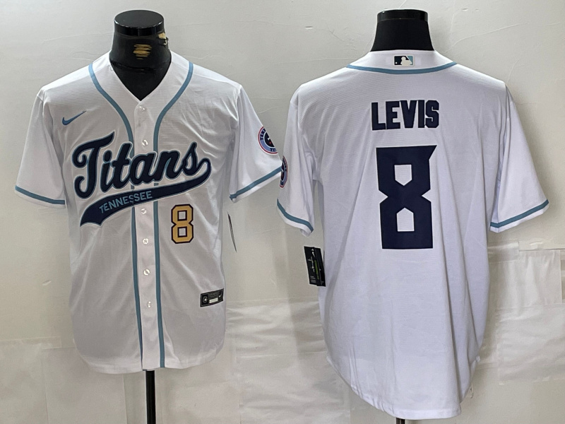 Men's Tennessee Titans #8 Will Levis White With Patch Cool Base Stitched Baseball Jersey 2 Men's Tennessee Titans #8 Will Levis White With Patch Cool Base Stitched Baseball Jersey 2