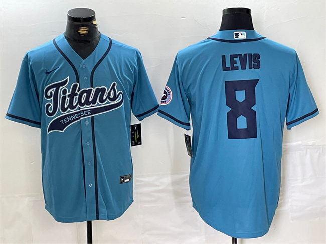 Men's Tennessee Titans #8 Will Levis Blue With Patch Cool Base Stitched Baseball Jersey Men's Tennessee Titans #8 Will Levis Blue With Patch Cool Base Stitched Baseball Jersey