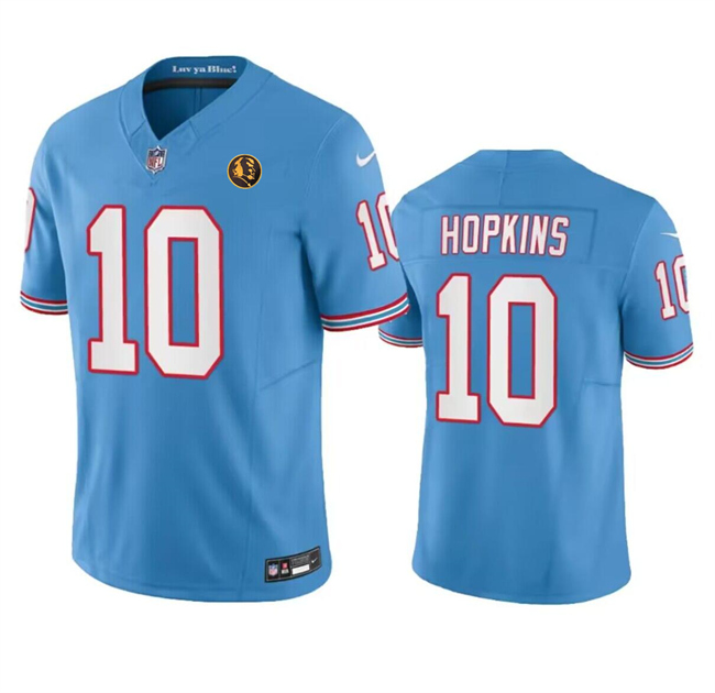 Men's Tennessee Titans #10 DeAndre Hopkins Blue 2023 F.U.S.E. Throwback With John Madden Patch Vapor Limited Stitched Football Jersey Men's Tennessee Titans #10 DeAndre Hopkins Blue 2023 F.U.S.E. Throwback With John Madden Patch Vapor Limited Stitched Football Jersey