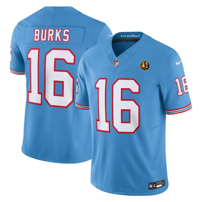 Men's Tennessee Titans #16 Treylon Burks Blue 2023 F.U.S.E. Throwback With John Madden Patch Vapor Limited Stitched Football Jersey Men's Tennessee Titans #16 Treylon Burks Blue 2023 F.U.S.E. Throwback With John Madden Patch Vapor Limited Stitched Football Jersey