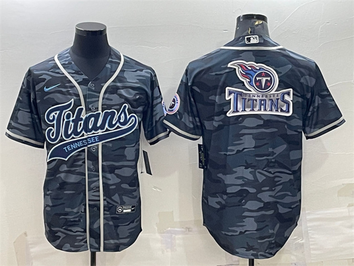 Men's Tennessee Titans Grey Camo Team Big Logo With Patch Cool Base Stitched Baseball Jersey Men's Tennessee Titans Grey Camo Team Big Logo With Patch Cool Base Stitched Baseball Jersey