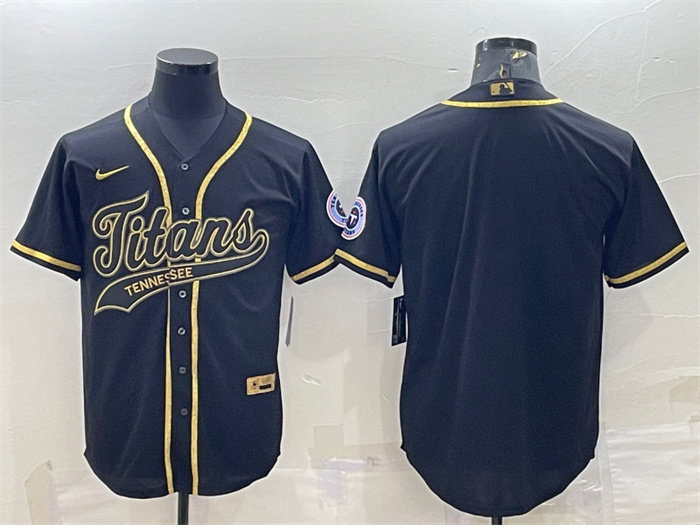 Men's Tennessee Titans Blank Black Gold With Patch Cool Base Stitched Baseball Jersey Men's Tennessee Titans Blank Black Gold With Patch Cool Base Stitched Baseball Jersey