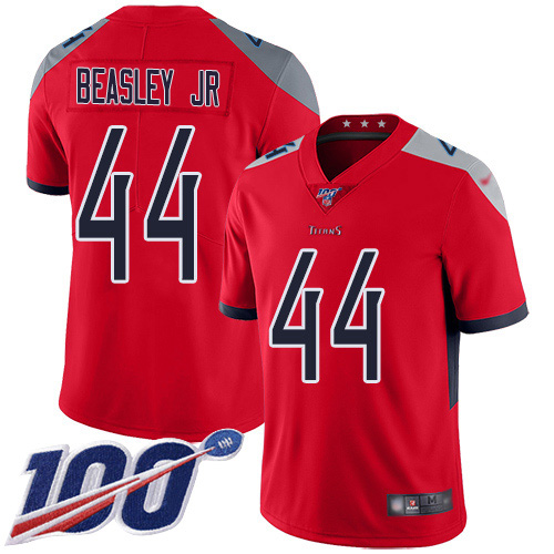 Nike Titans #44 Vic Beasley Jr Red Men's Stitched NFL Limited Inverted Legend 100th Season Jersey Nike Titans #44 Vic Beasley Jr Red Men's Stitched NFL Limited Inverted Legend 100th Season Jersey